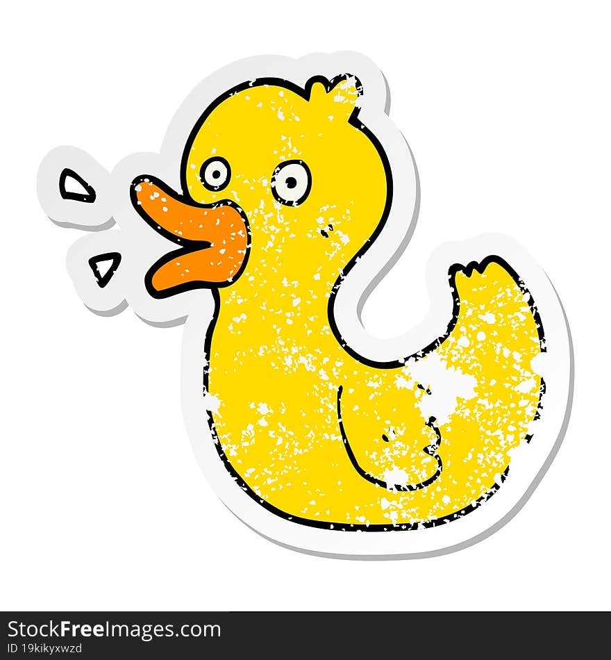 distressed sticker of a cartoon quacking duck