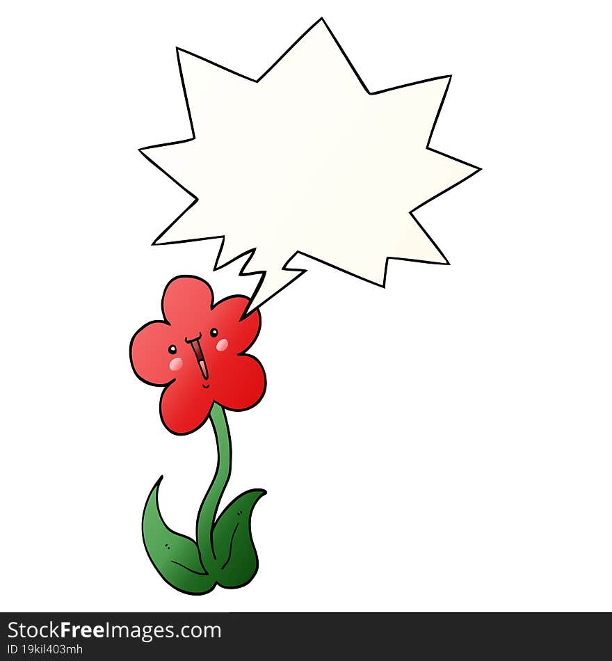 cartoon flower and speech bubble in smooth gradient style