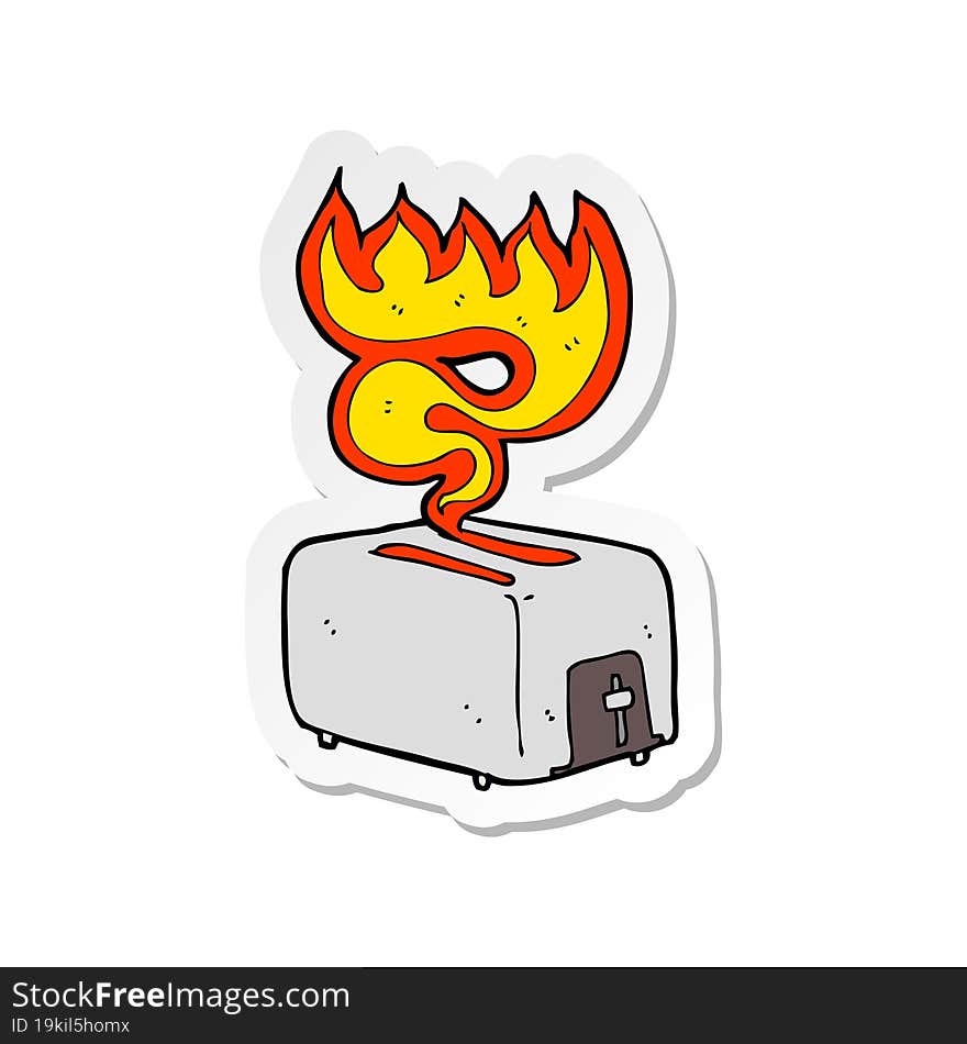 Sticker Of A Cartoon Burning Toaster