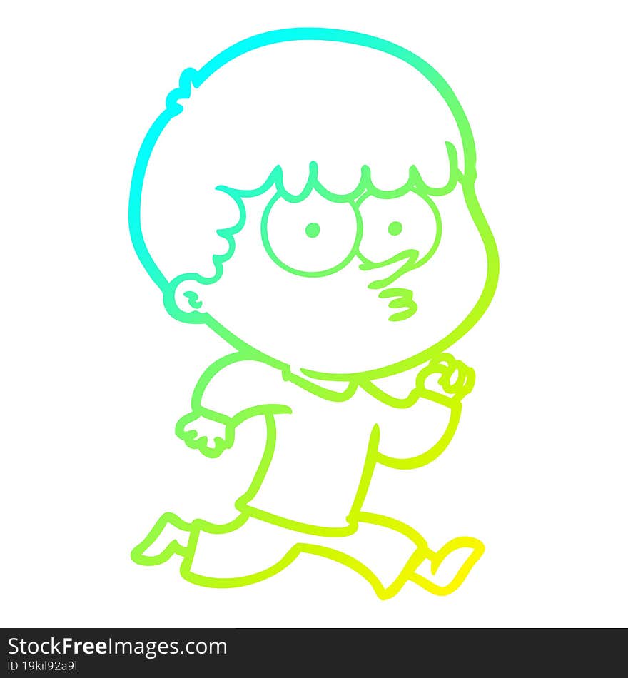 cold gradient line drawing cartoon curious boy running