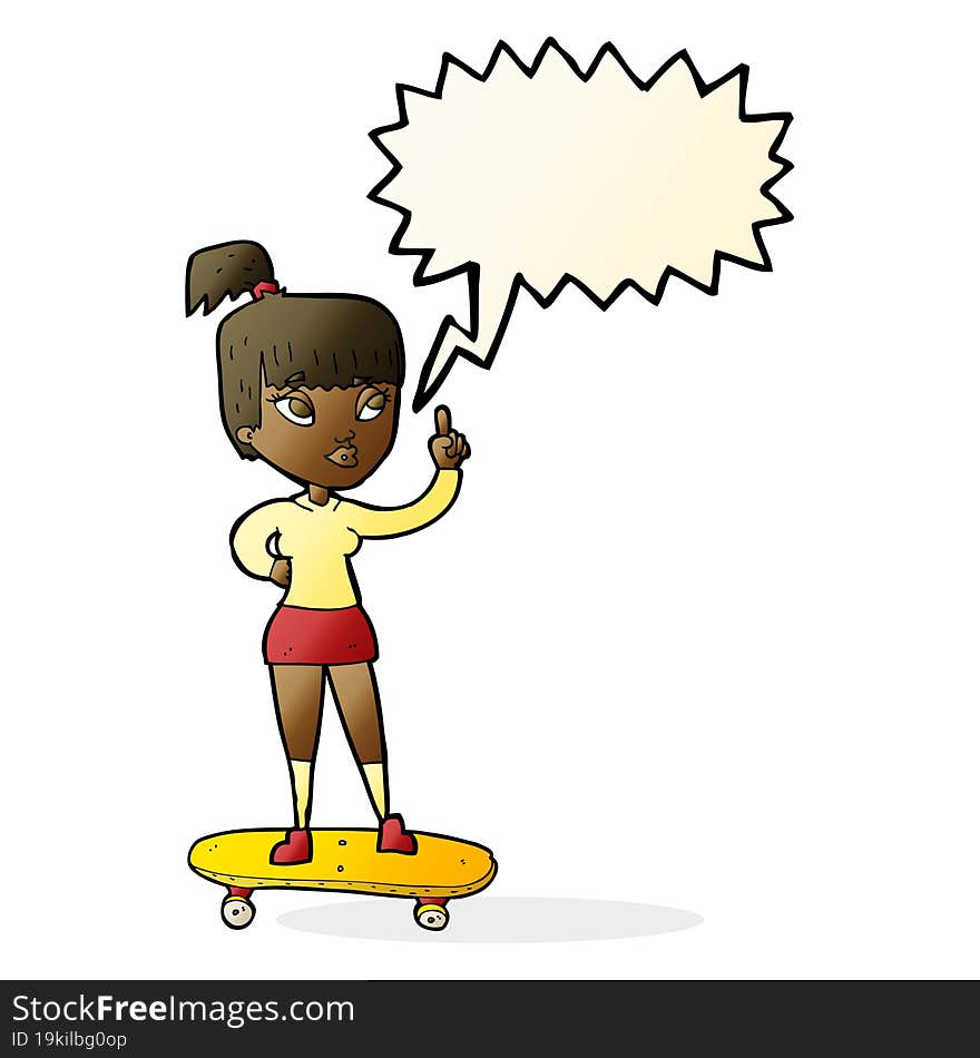 Cartoon Skater Girl With Speech Bubble