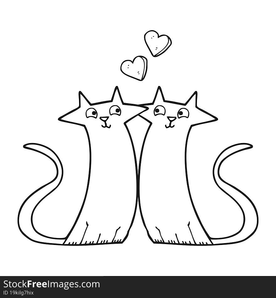 freehand drawn black and white cartoon cats in love