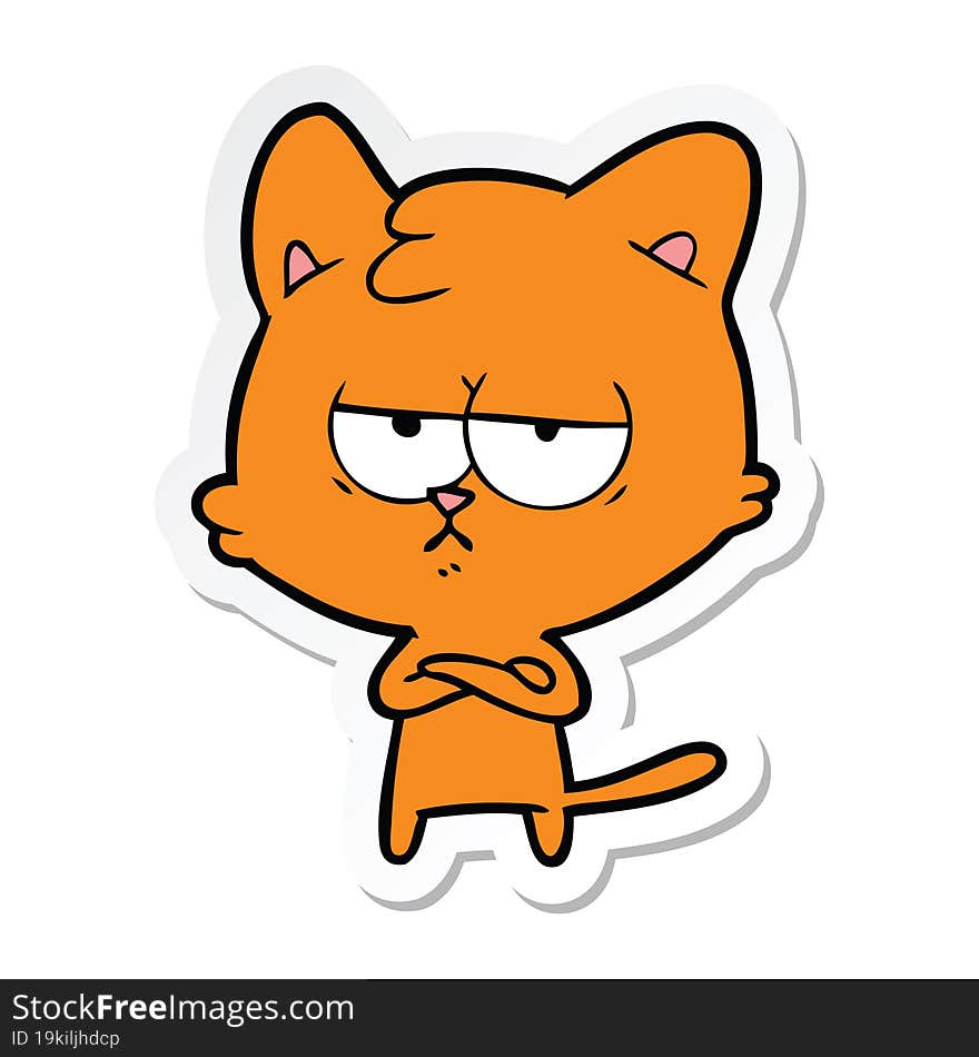 sticker of a bored cartoon cat