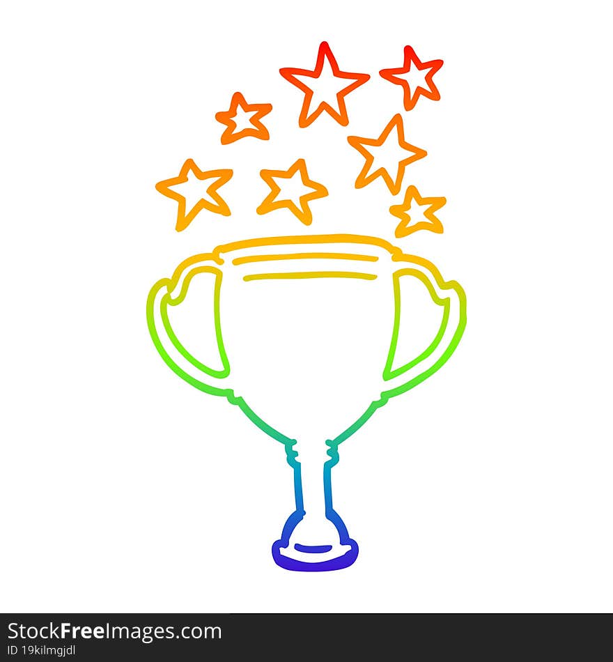 rainbow gradient line drawing of a cartoon sports trophy