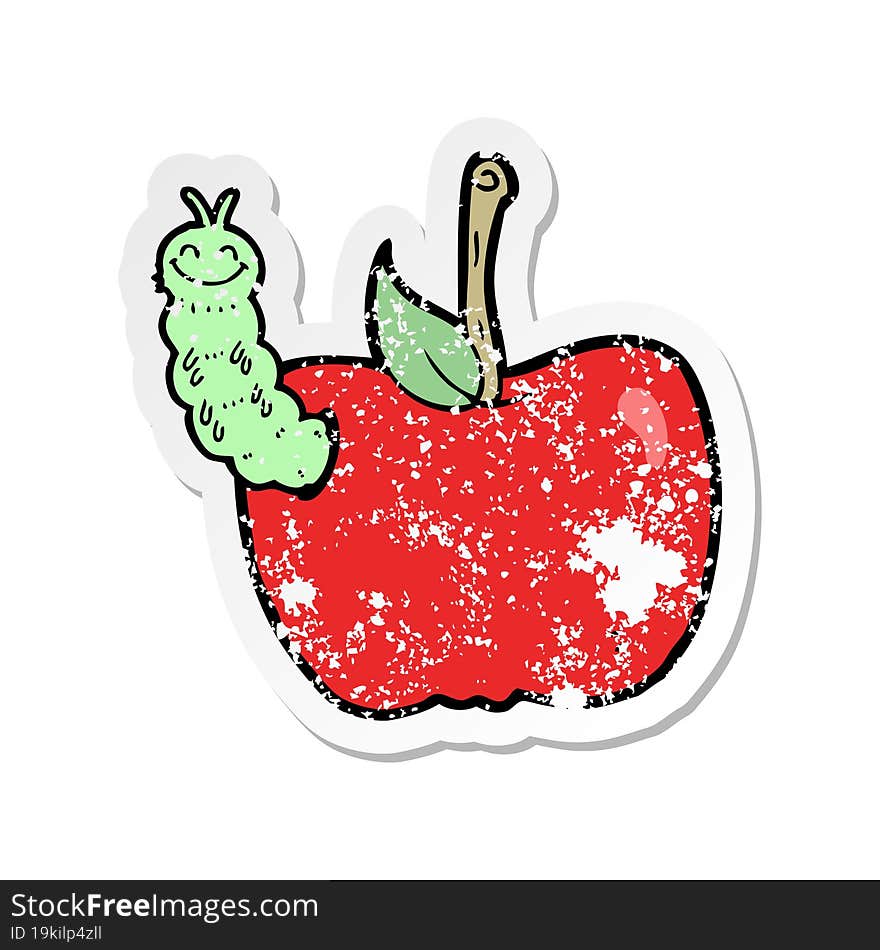 retro distressed sticker of a cartoon apple with bug