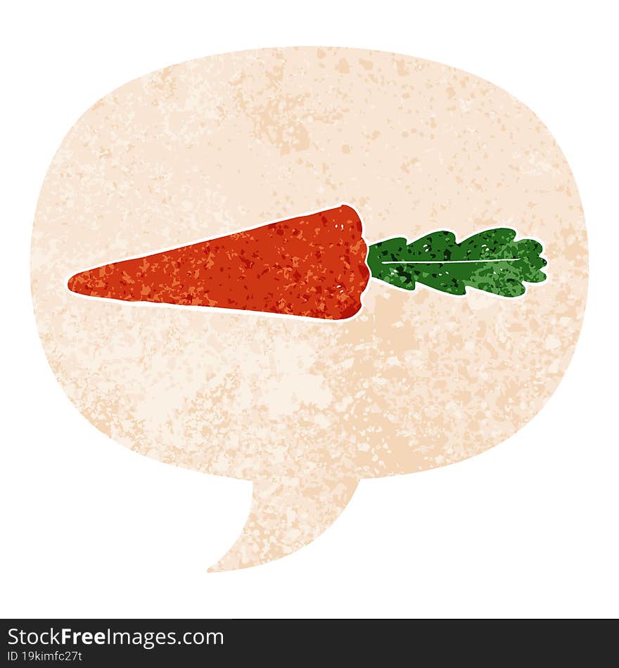 Cartoon Carrot And Speech Bubble In Retro Textured Style