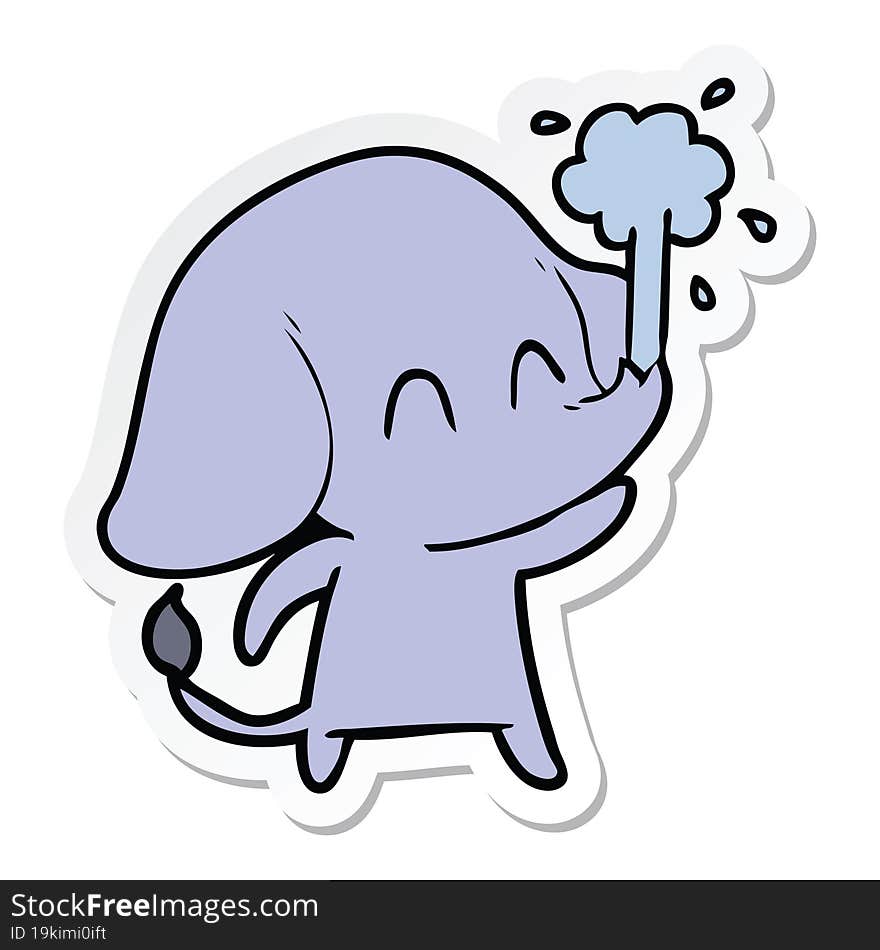 sticker of a cute cartoon elephant spouting water