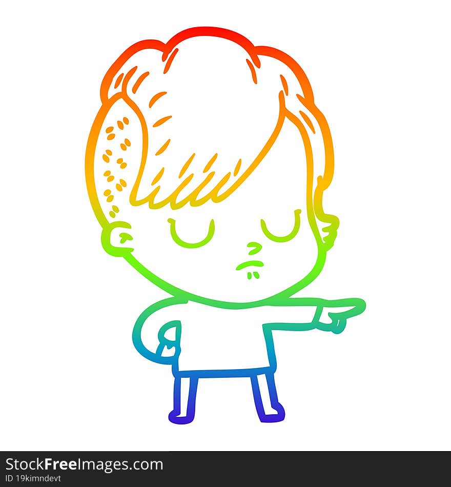 rainbow gradient line drawing of a cartoon woman