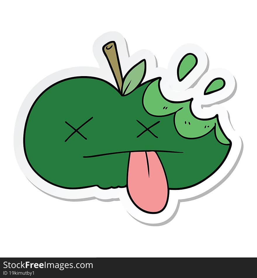 sticker of a cartoon bitten apple