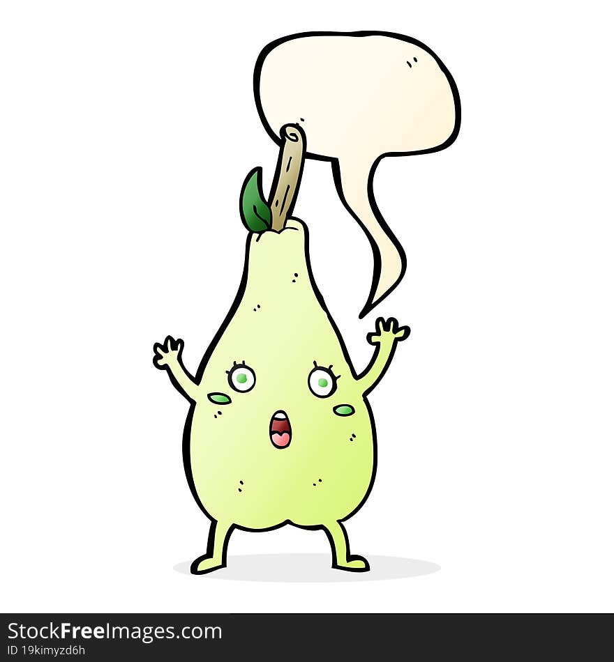 cartoon frightened pear with speech bubble