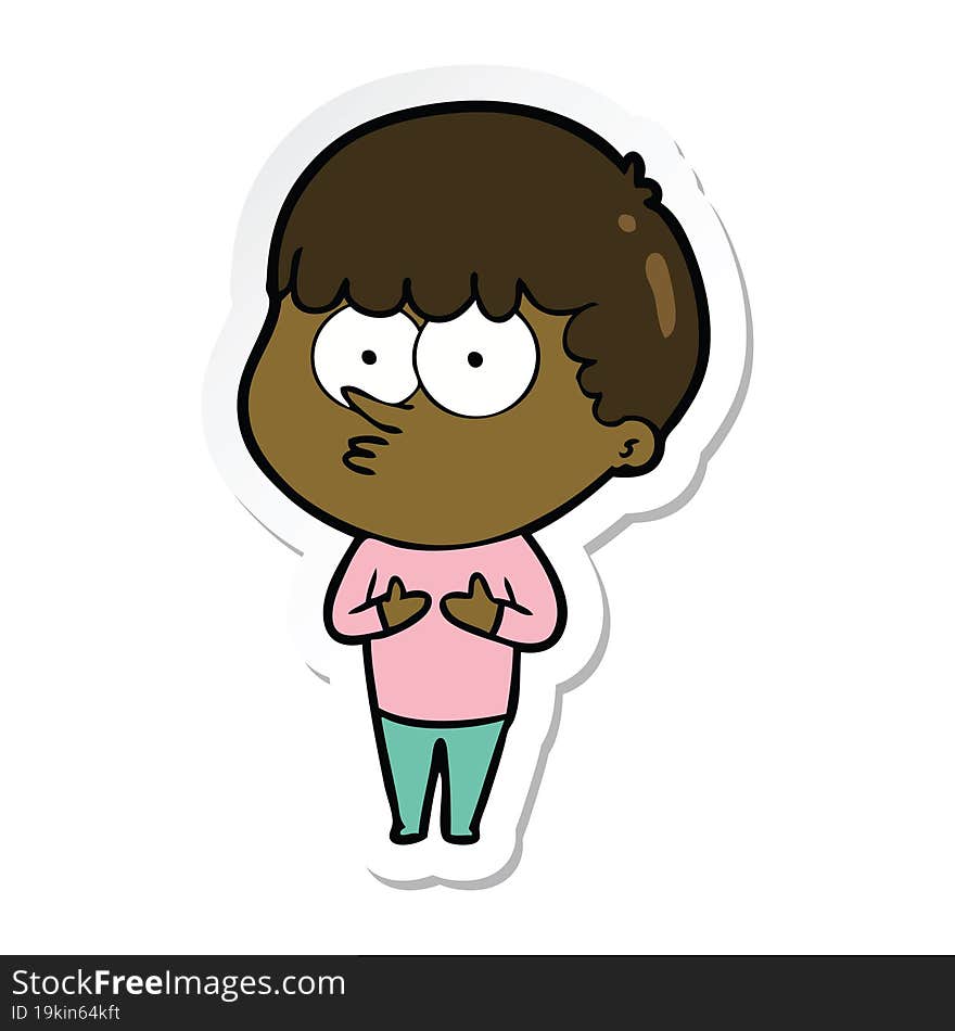 Sticker Of A Cartoon Curious Boy