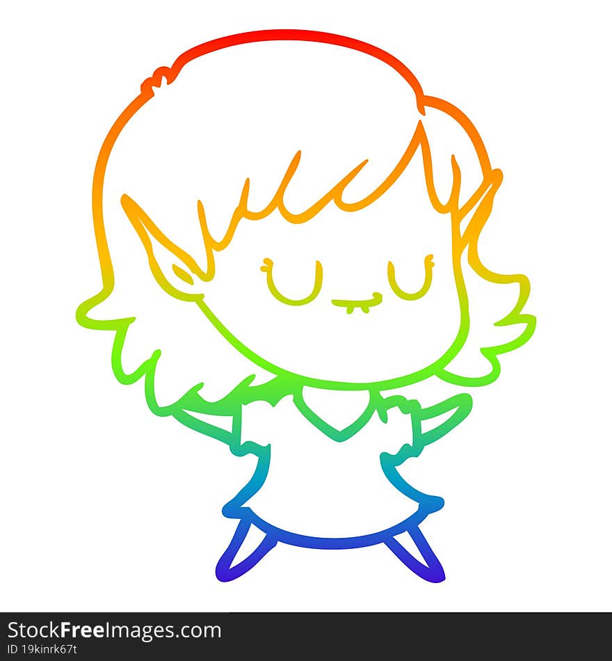 rainbow gradient line drawing happy cartoon elf girl