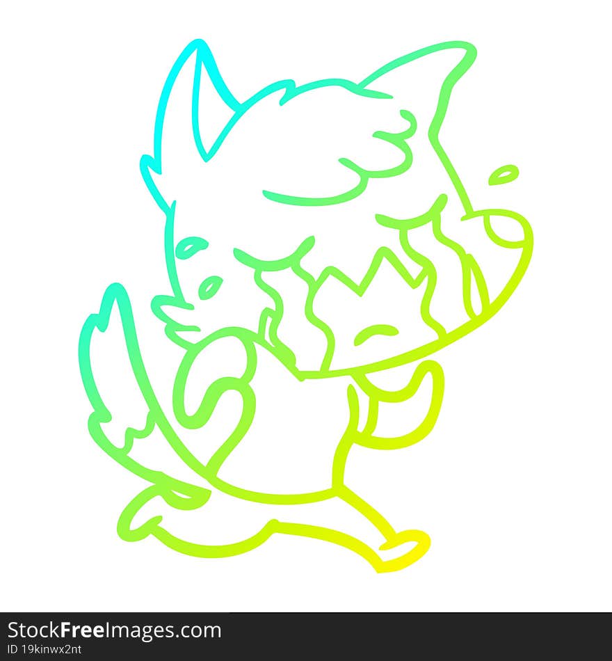 Cold Gradient Line Drawing Crying Fox Cartoon