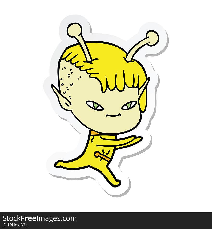 sticker of a cute cartoon alien girl