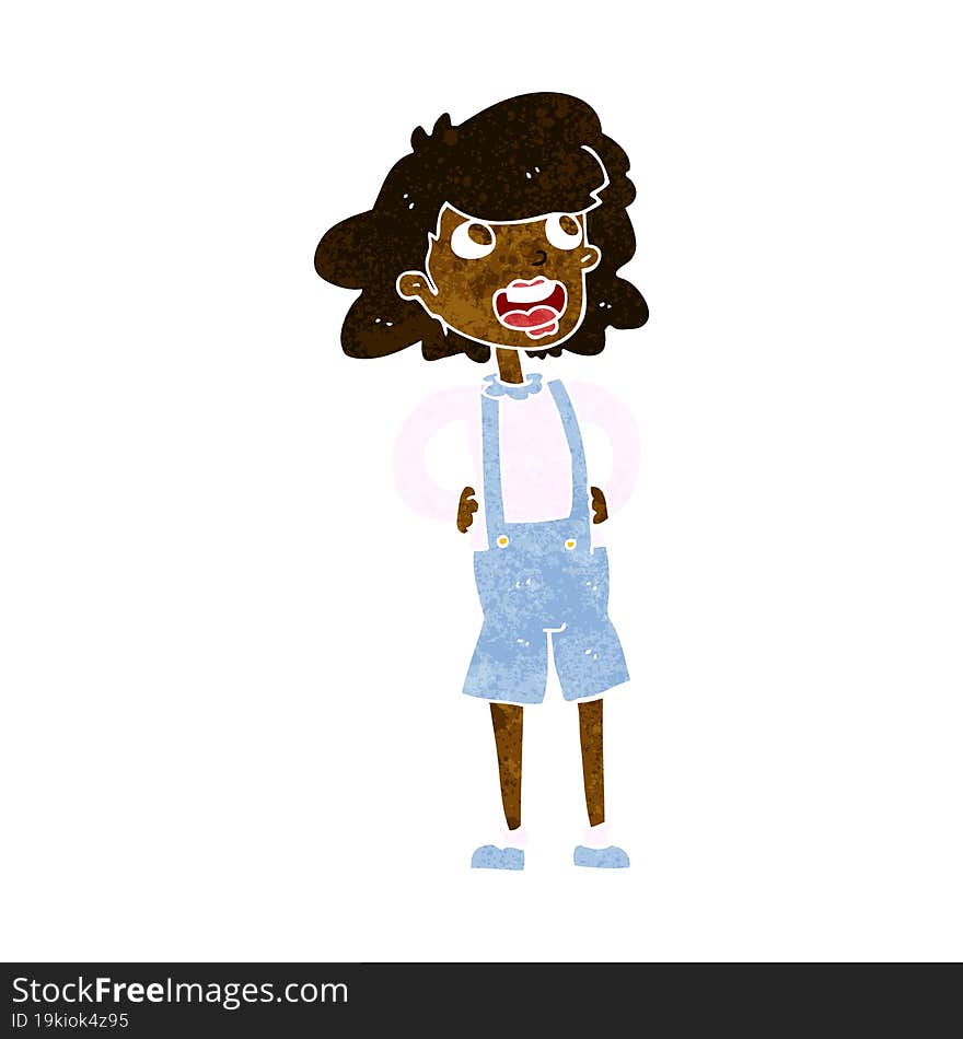 cartoon woman in dungarees