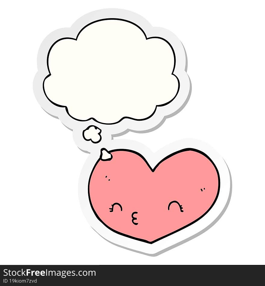 cartoon heart with face with thought bubble as a printed sticker