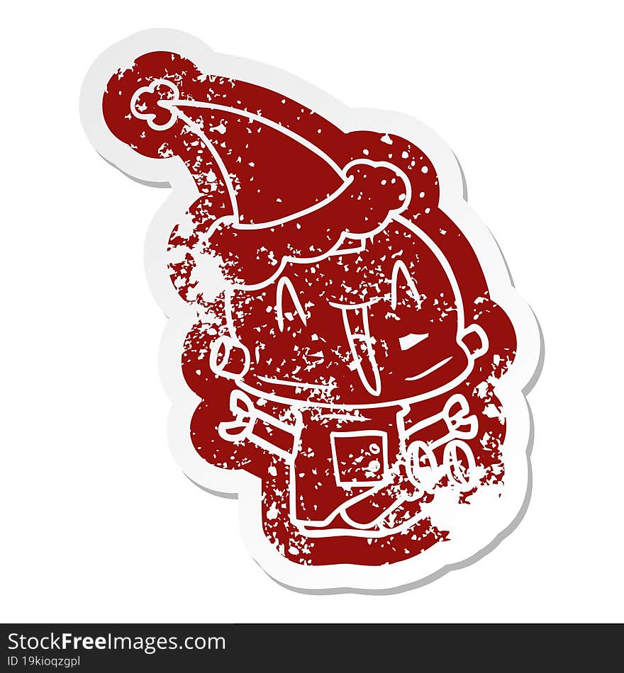 Cartoon Icon Of A Robot Wearing Santa Hat