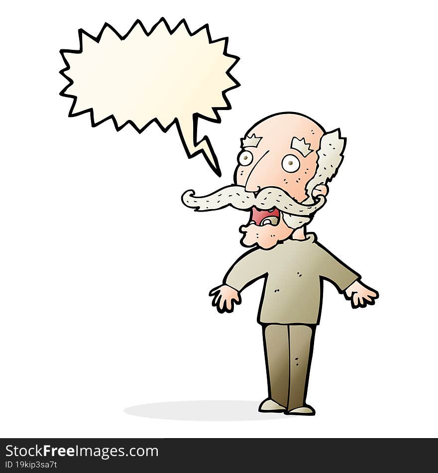 cartoon old man gasping in surprise with speech bubble