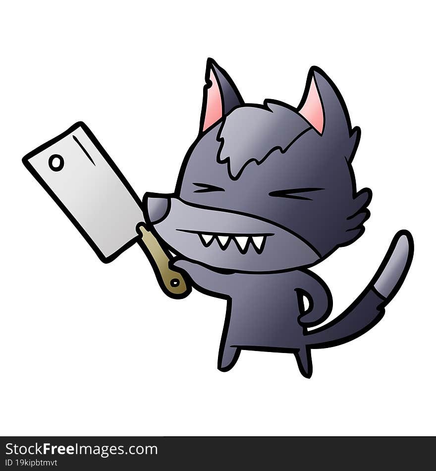 angry wolf cartoon with cleaver. angry wolf cartoon with cleaver