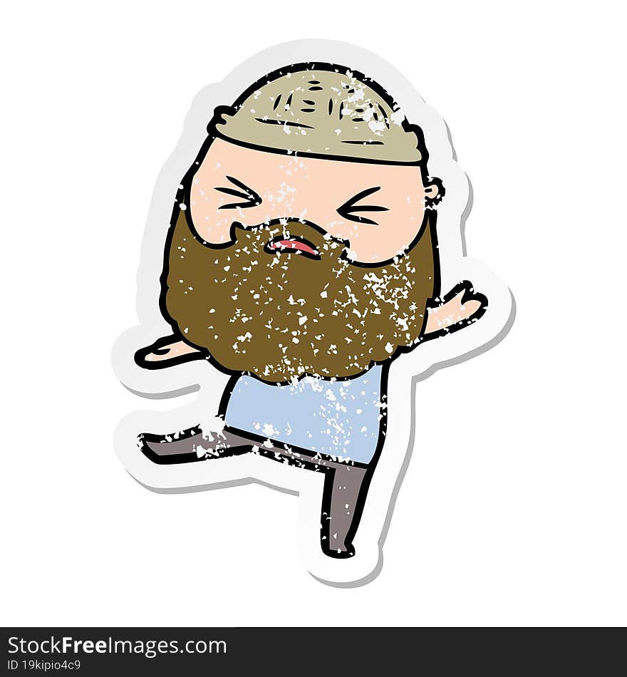 distressed sticker of a cartoon man with beard