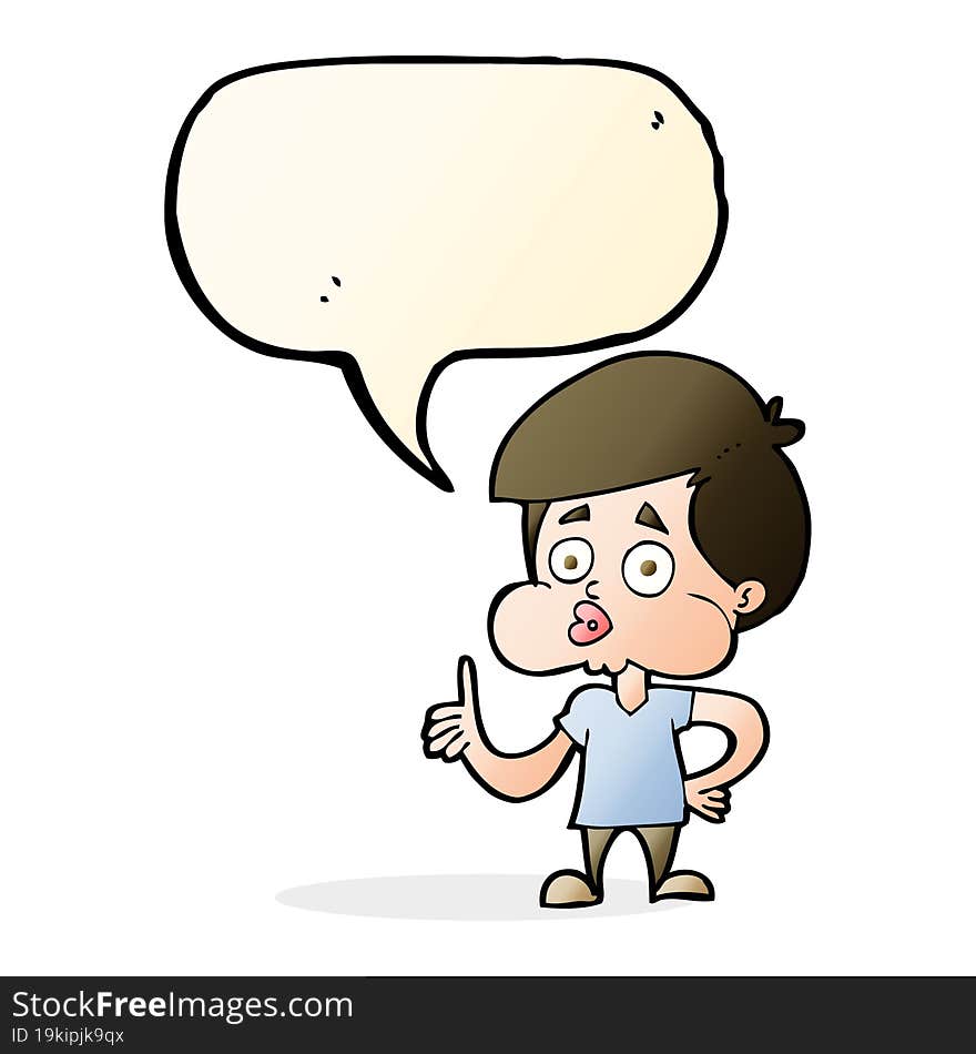 cartoon boy giving thumbs up with speech bubble