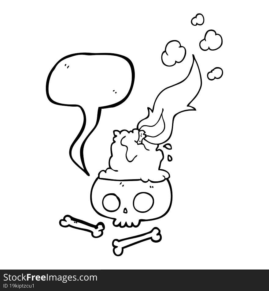 speech bubble cartoon burning candle on skull