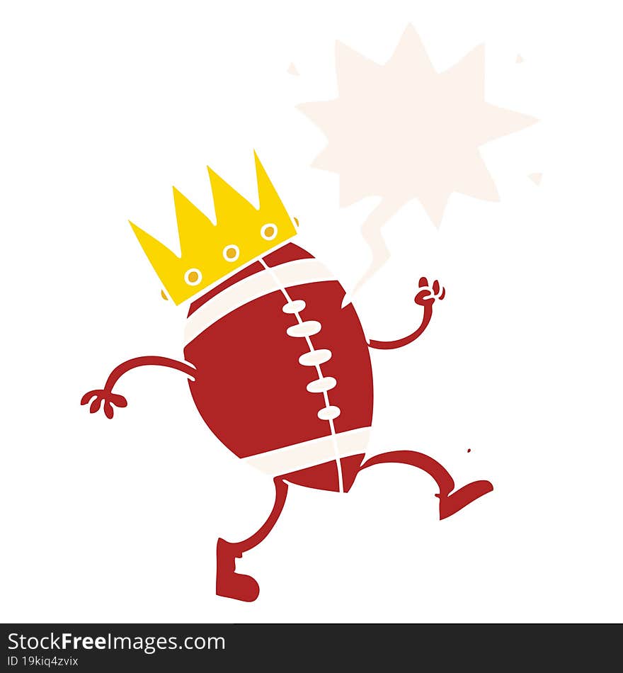 Football And Crown Cartoon And Speech Bubble In Retro Style