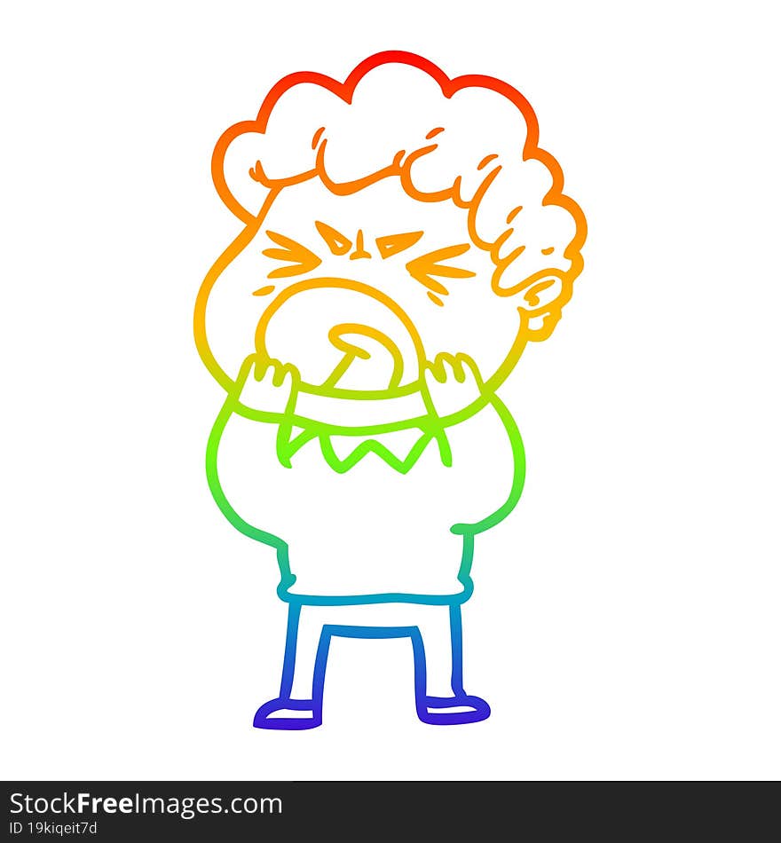 rainbow gradient line drawing cartoon furious man