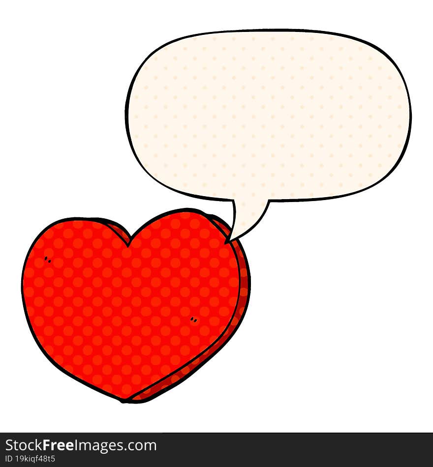 cartoon love heart with speech bubble in comic book style