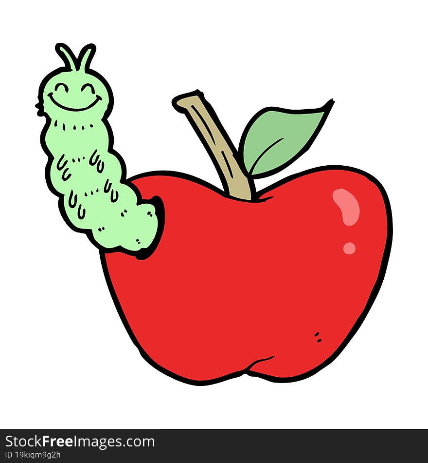 Cartoon Apple With Bug