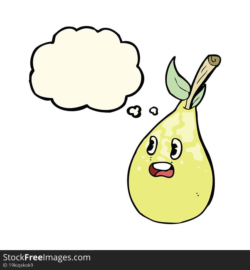 cartoon pear with thought bubble