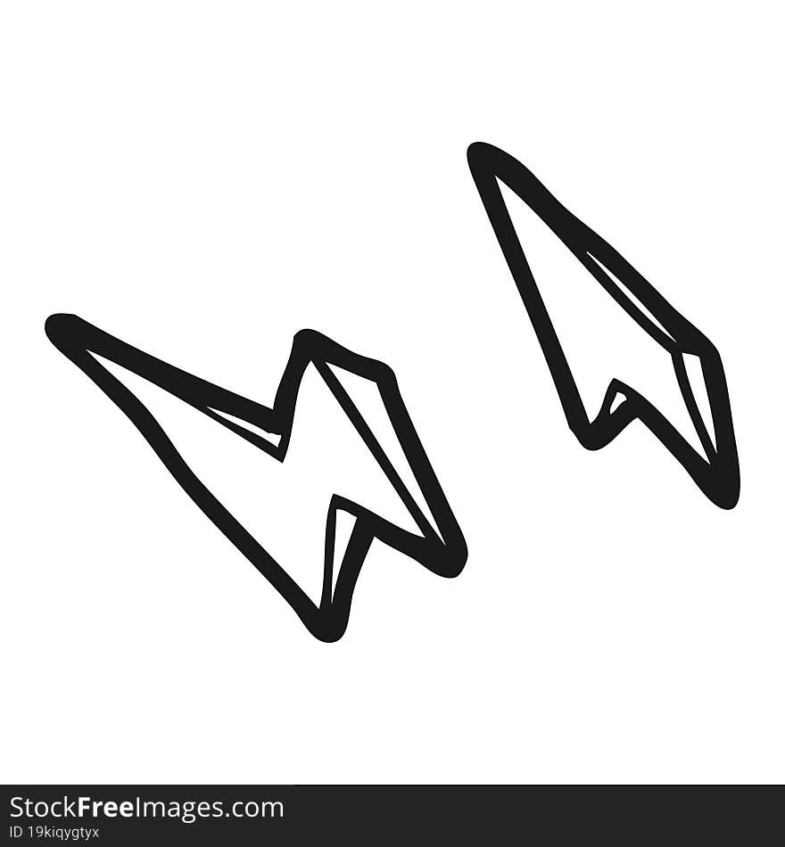 freehand drawn black and white cartoon lightning bolt doodles