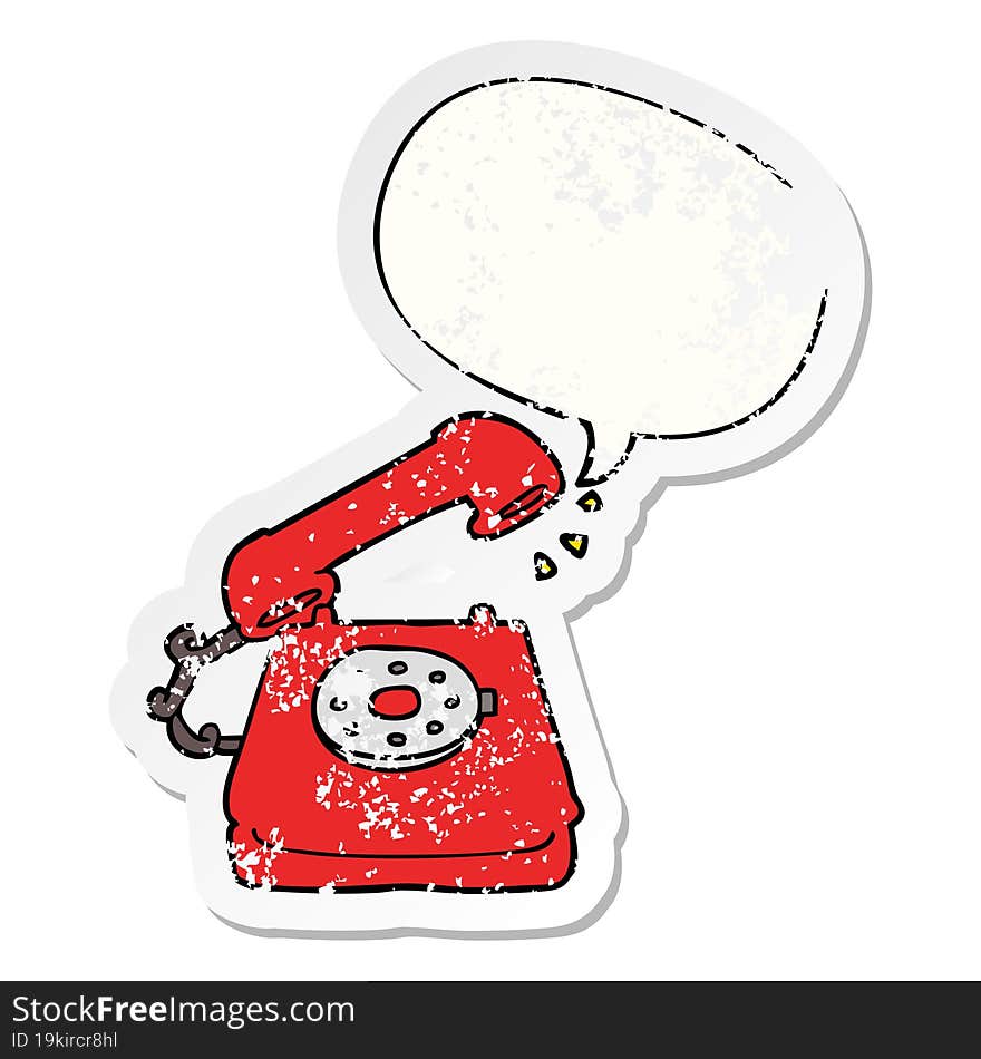 cartoon old telephone with speech bubble distressed distressed old sticker. cartoon old telephone with speech bubble distressed distressed old sticker