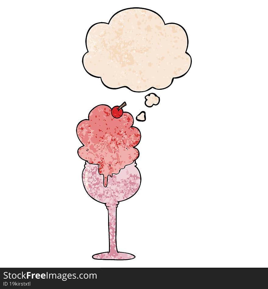 cartoon ice cream desert with thought bubble in grunge texture style. cartoon ice cream desert with thought bubble in grunge texture style