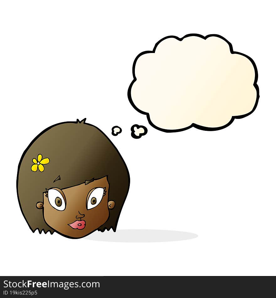 Cartoon Happy Female Face With Thought Bubble