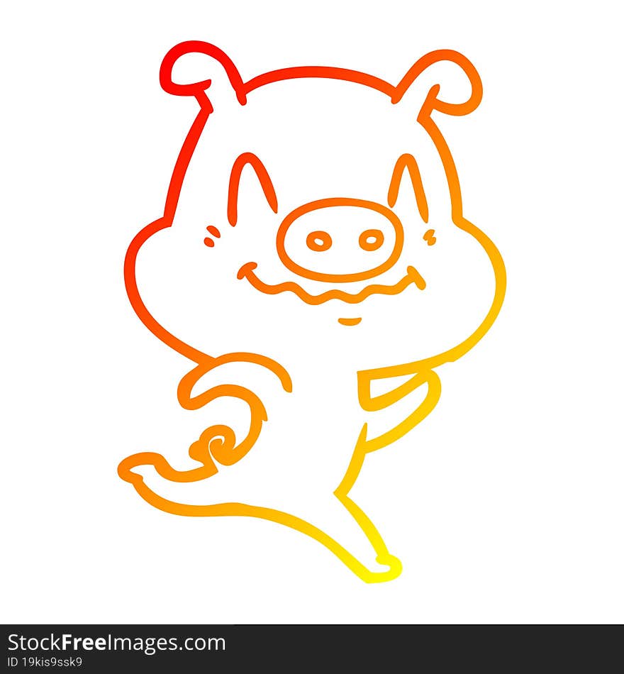 warm gradient line drawing nervous cartoon pig