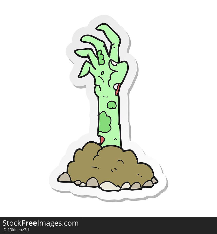 Sticker Of A Cartoon Zombie Hand Rising From Ground