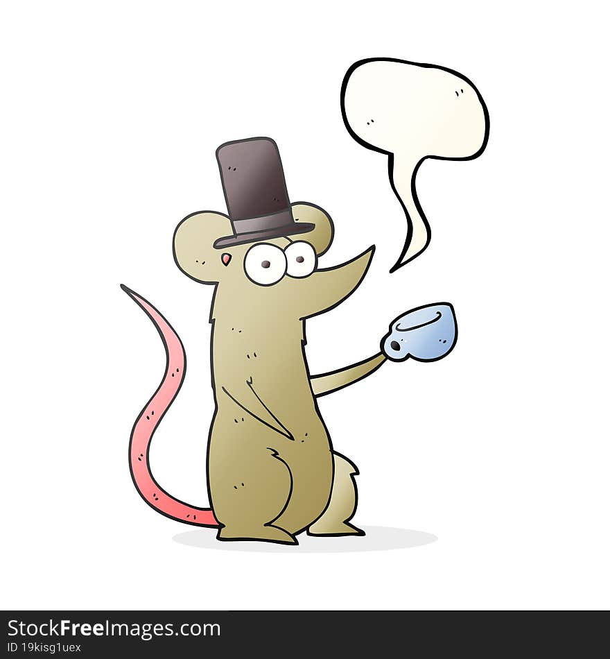 speech bubble cartoon mouse with cup and top hat