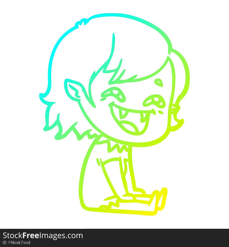 cold gradient line drawing of a cartoon laughing vampire girl