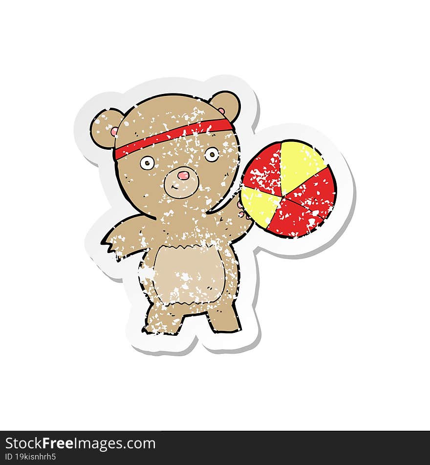 retro distressed sticker of a cartoon bear playing sports