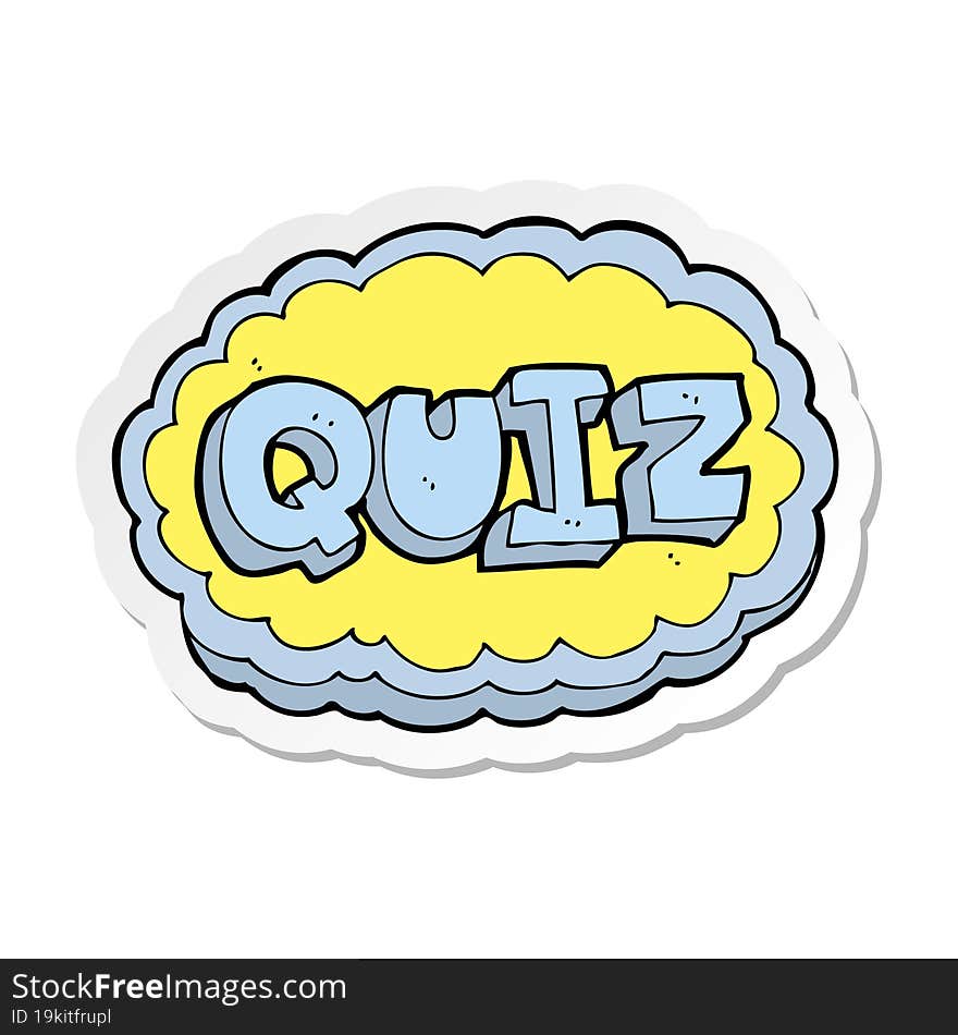 sticker of a cartoon quiz sign