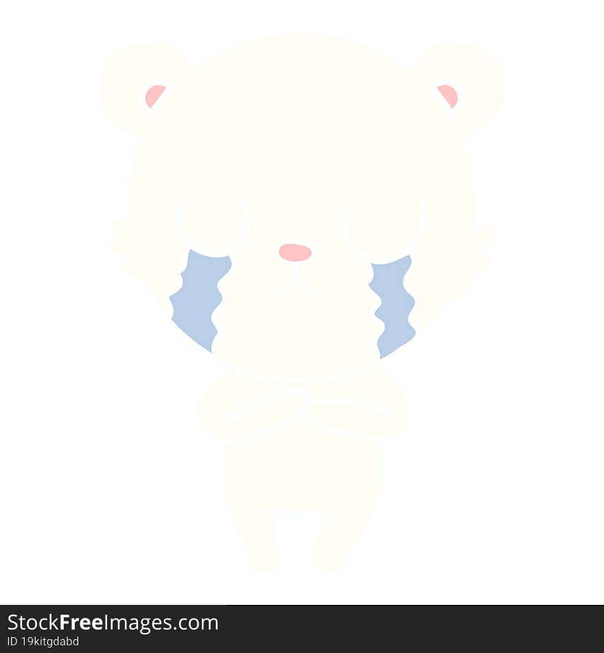 crying polar bear flat color style cartoon