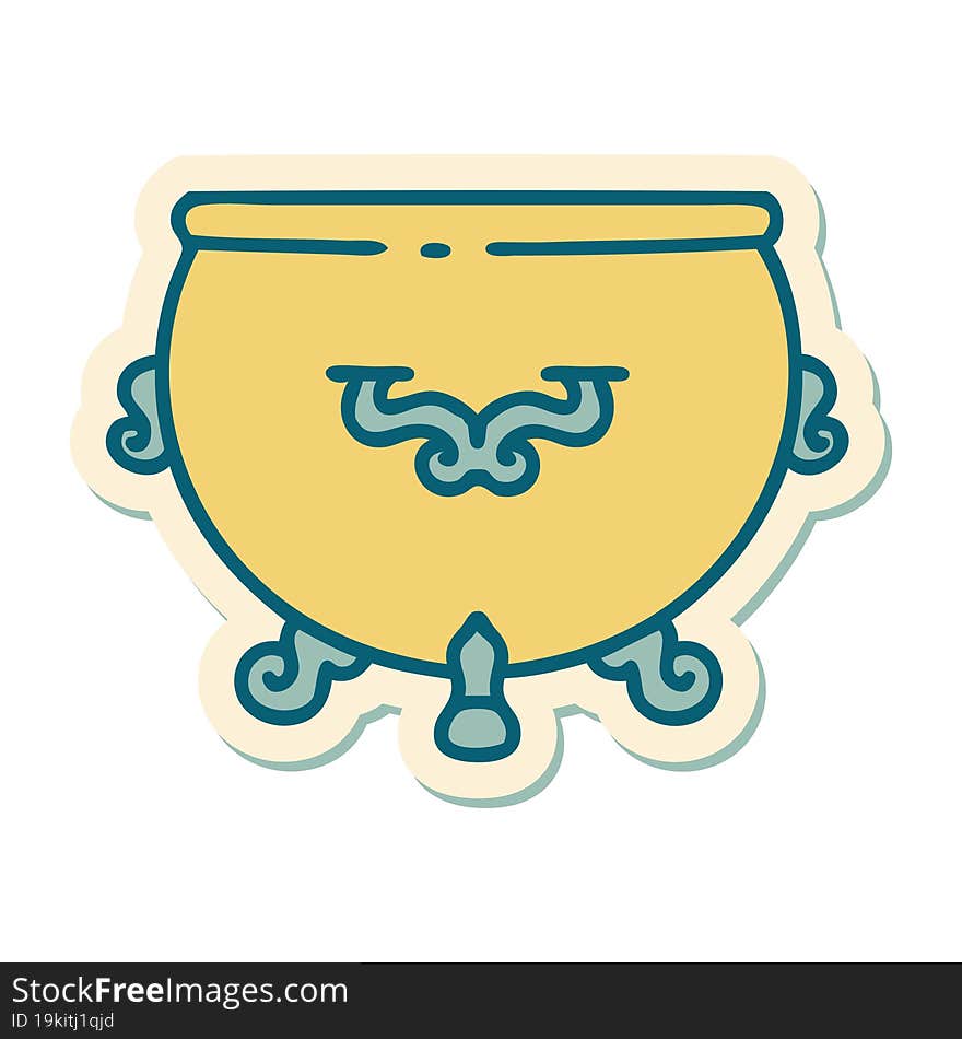 tattoo style sticker of cauldron