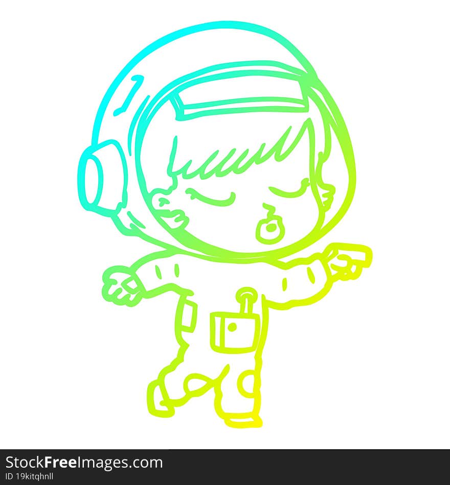 cold gradient line drawing cartoon pretty astronaut girl pointing