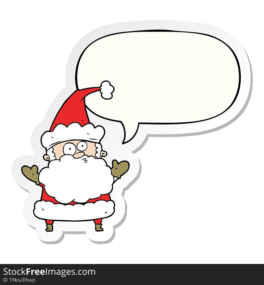 cartoon confused santa claus shurgging shoulders and speech bubble sticker