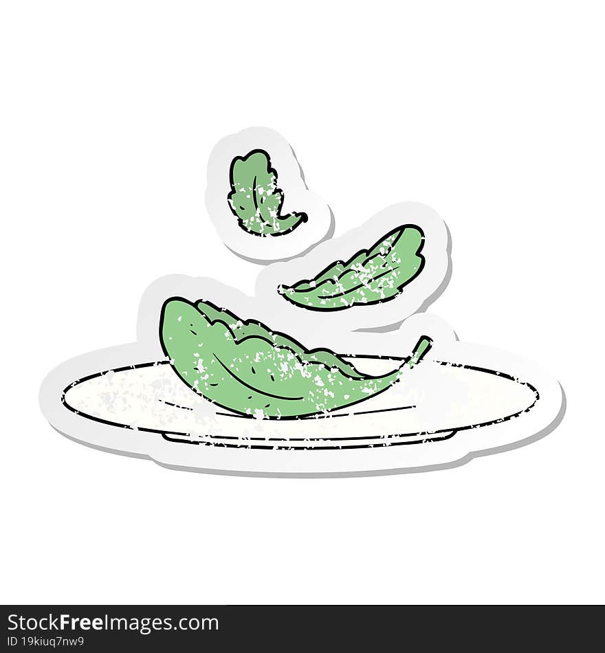 distressed sticker of a cartoon salad leaves