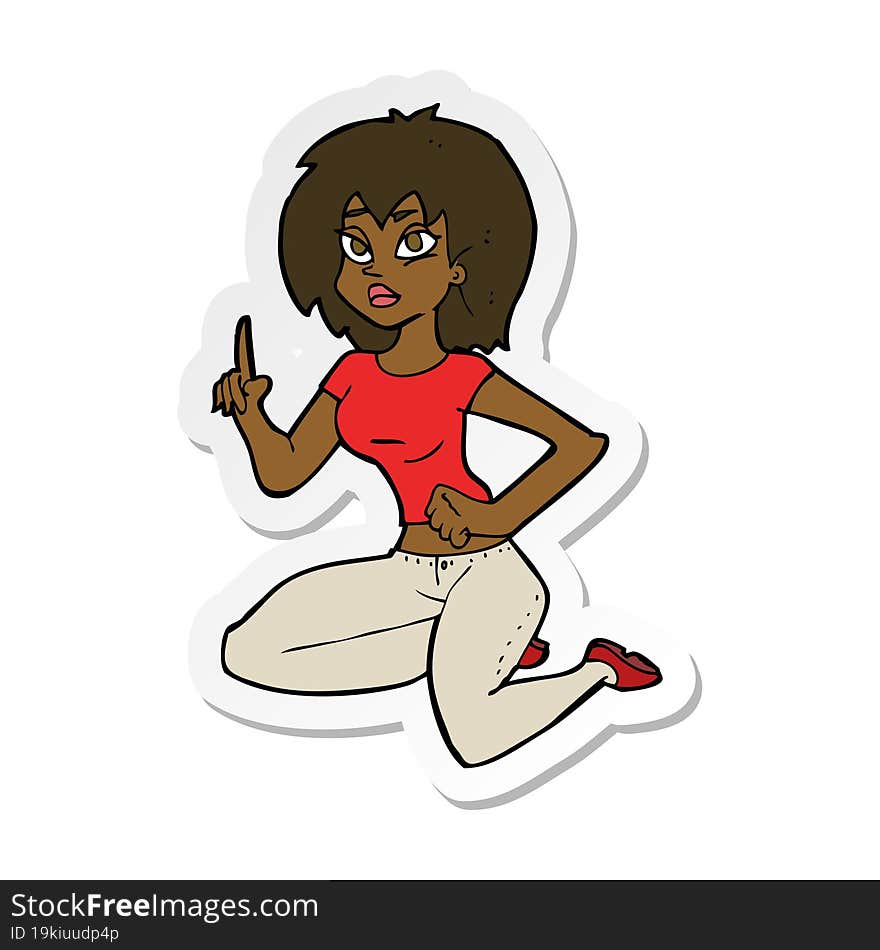 sticker of a cartoon sitting woman with idea