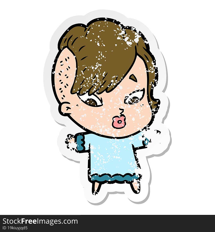 distressed sticker of a cartoon surprised girl