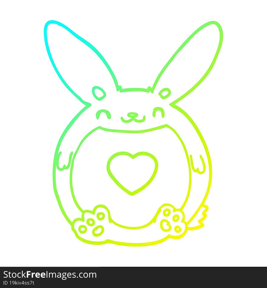 cold gradient line drawing of a cartoon rabbit with love heart