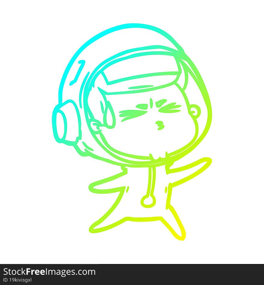 Cold Gradient Line Drawing Cartoon Stressed Astronaut